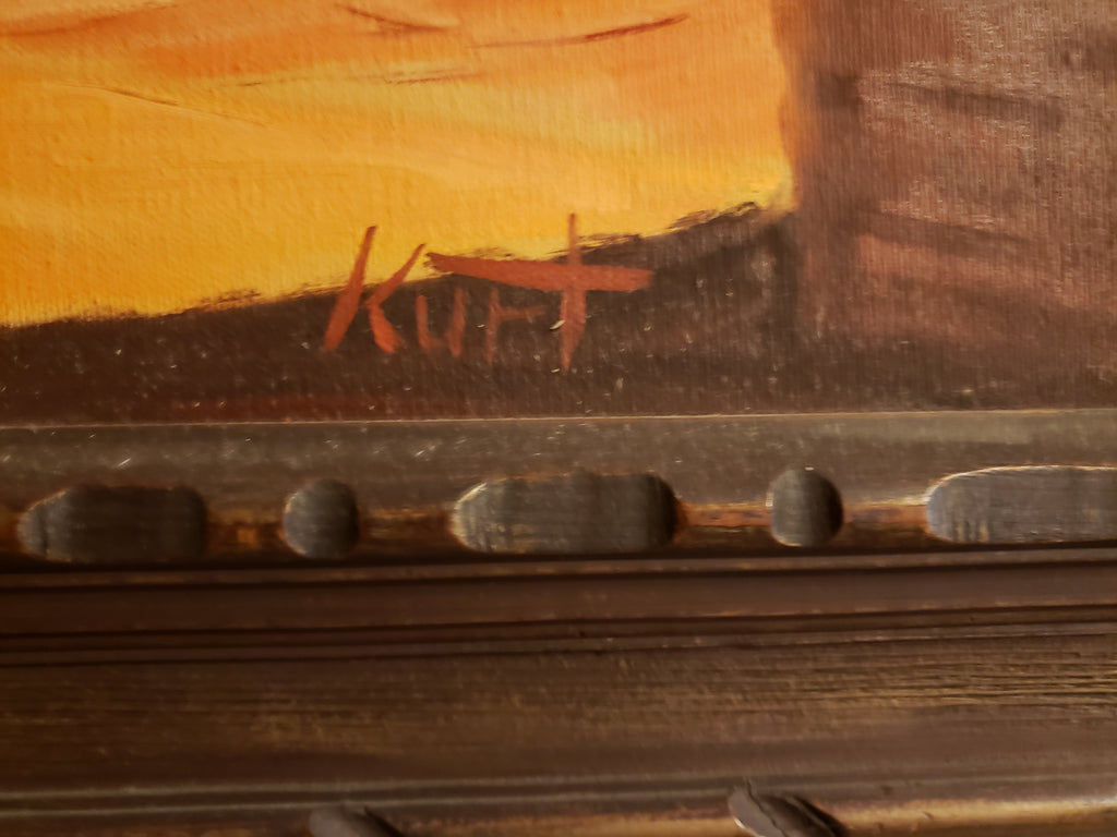 Oil painting of a Mission Courtyard