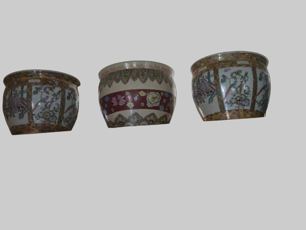 3 Chinese Famille Rose Porcelain Fishbowl or Planter