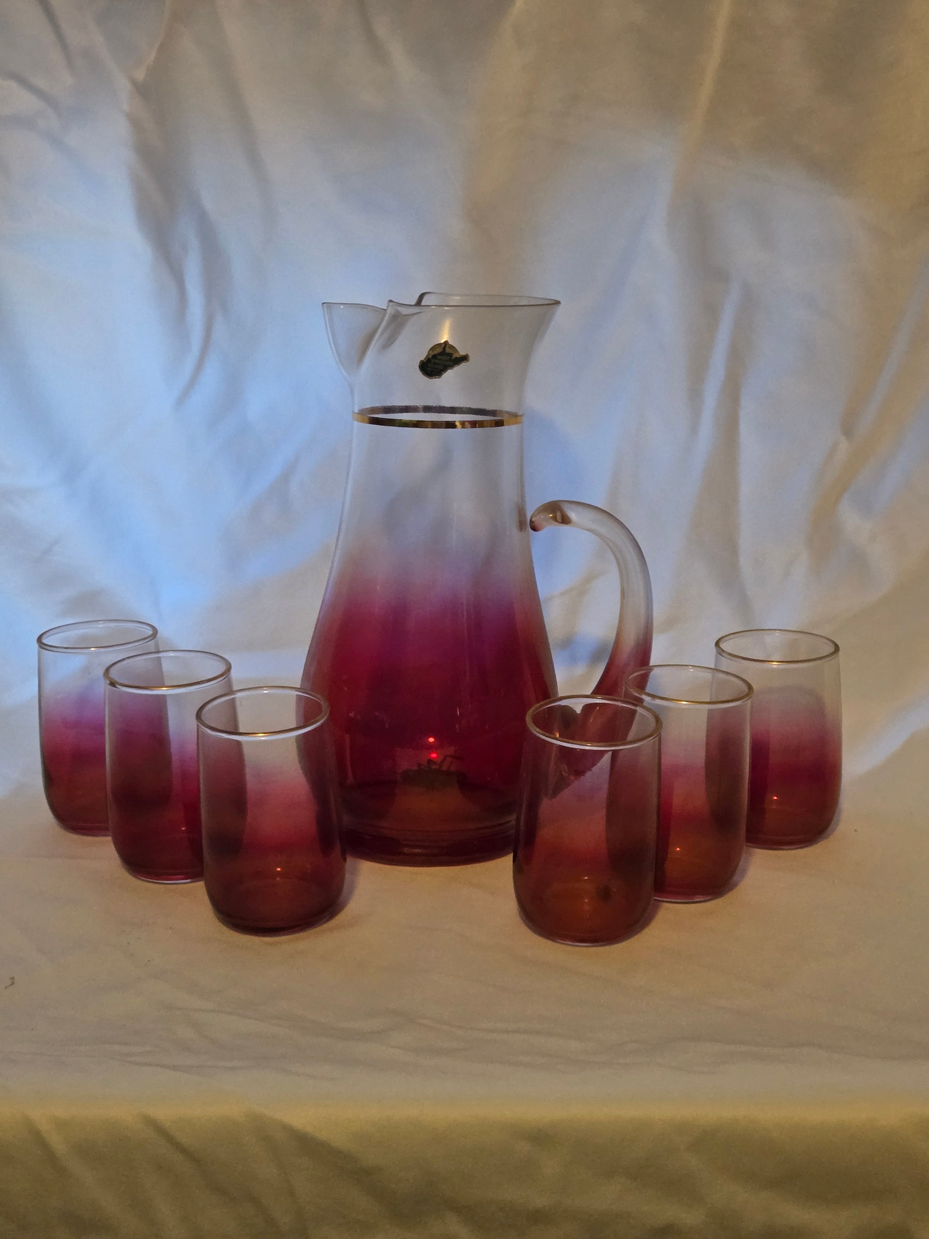 Bohemian Ruby Red Glass Decanter and Tumbler