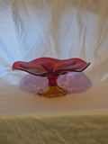 Art glass Ruffled Dish or Bowl with Applied Handle
