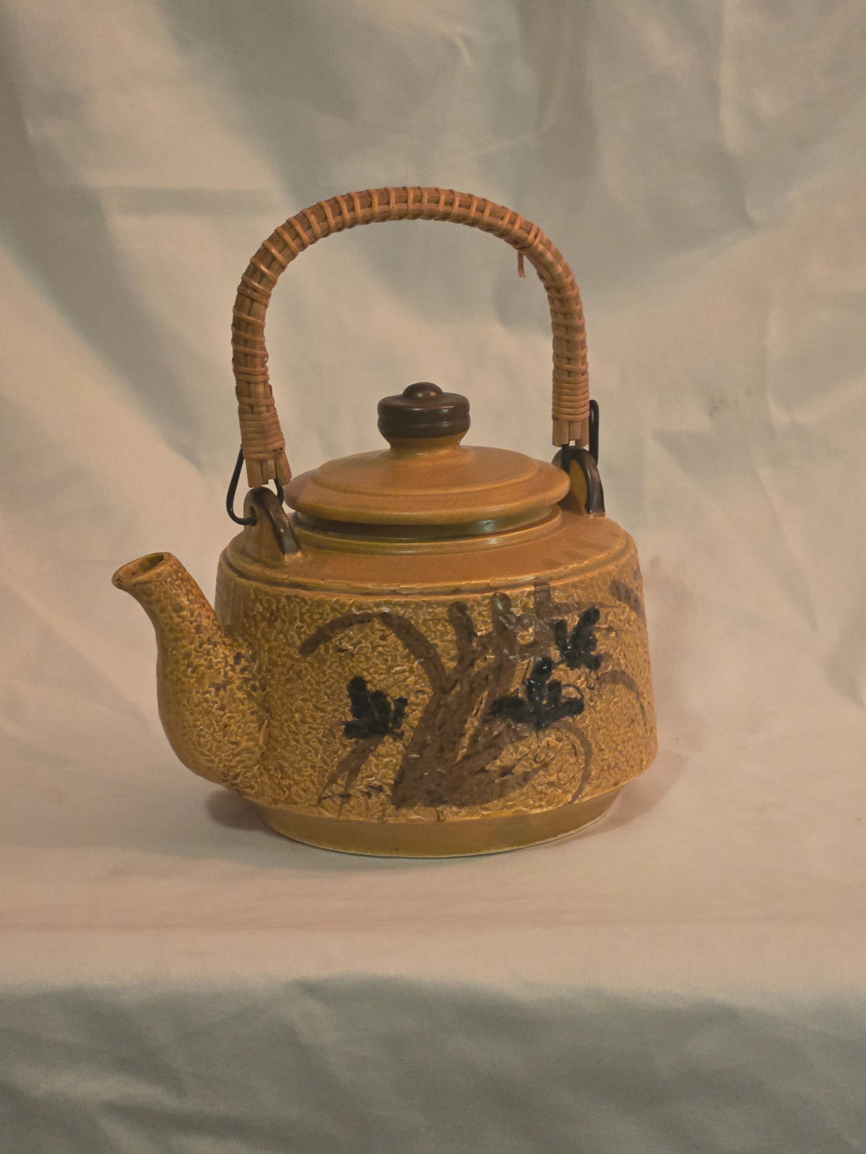 Japanese Satsumas-style Earthenware Teapot with woven Handle
